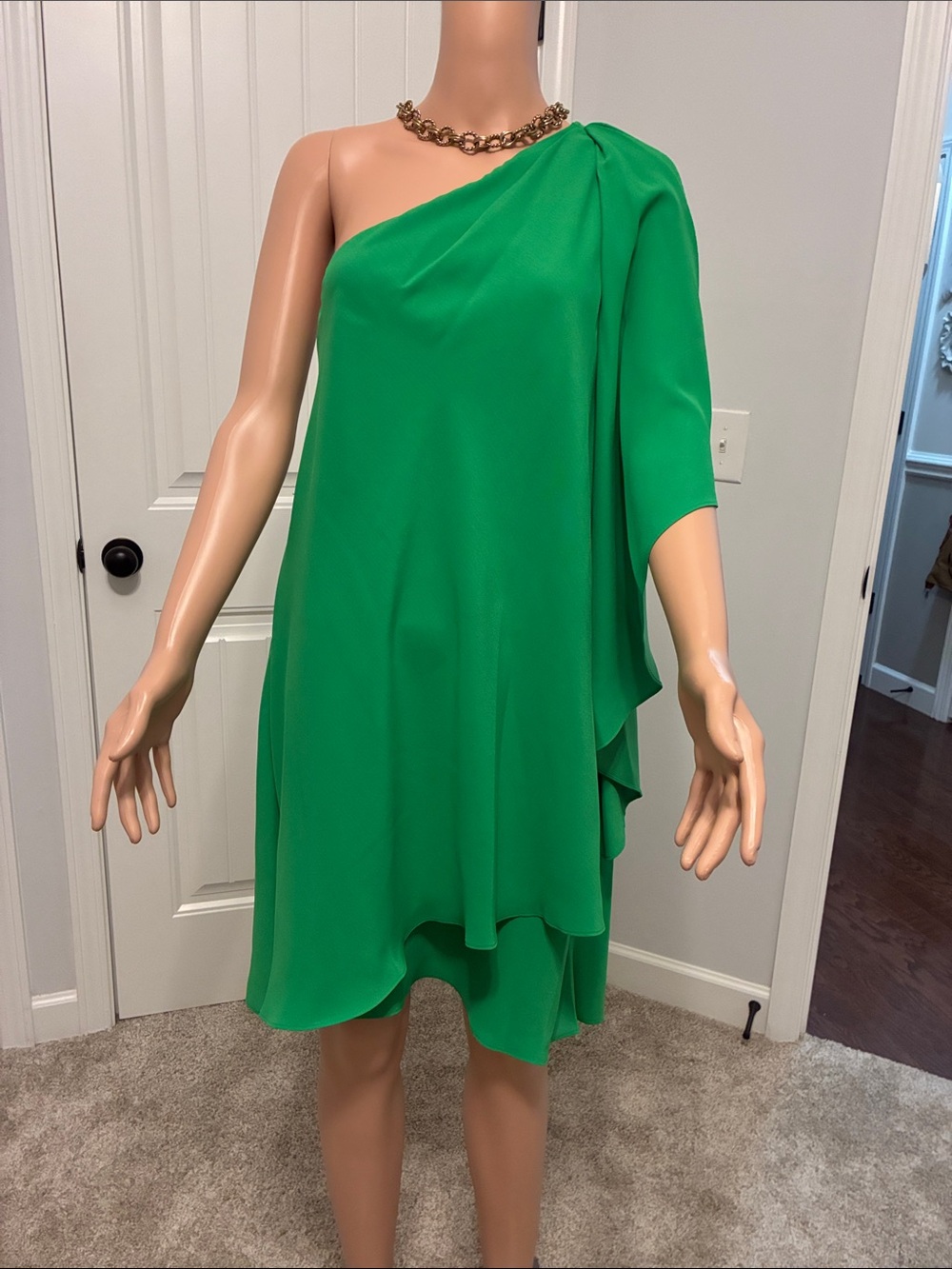 One-Shoulder Green Cocktail Dress designer is Alex Marie.